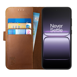Rosso Deluxe OnePlus Nord 5 Hoesje Echt Leer Book Case Bruin afbeelding