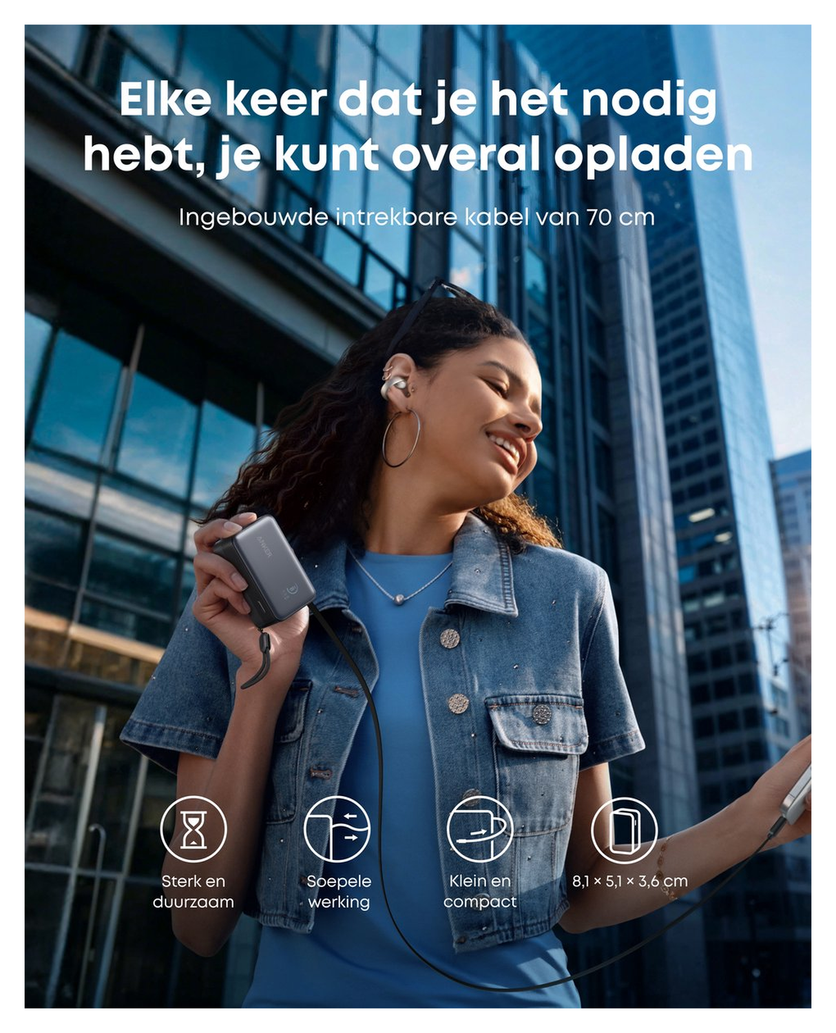 Anker Nano (45W) Powerbank Vaste USB-C Kabel 10.000 mAh Zwart afbeelding 6