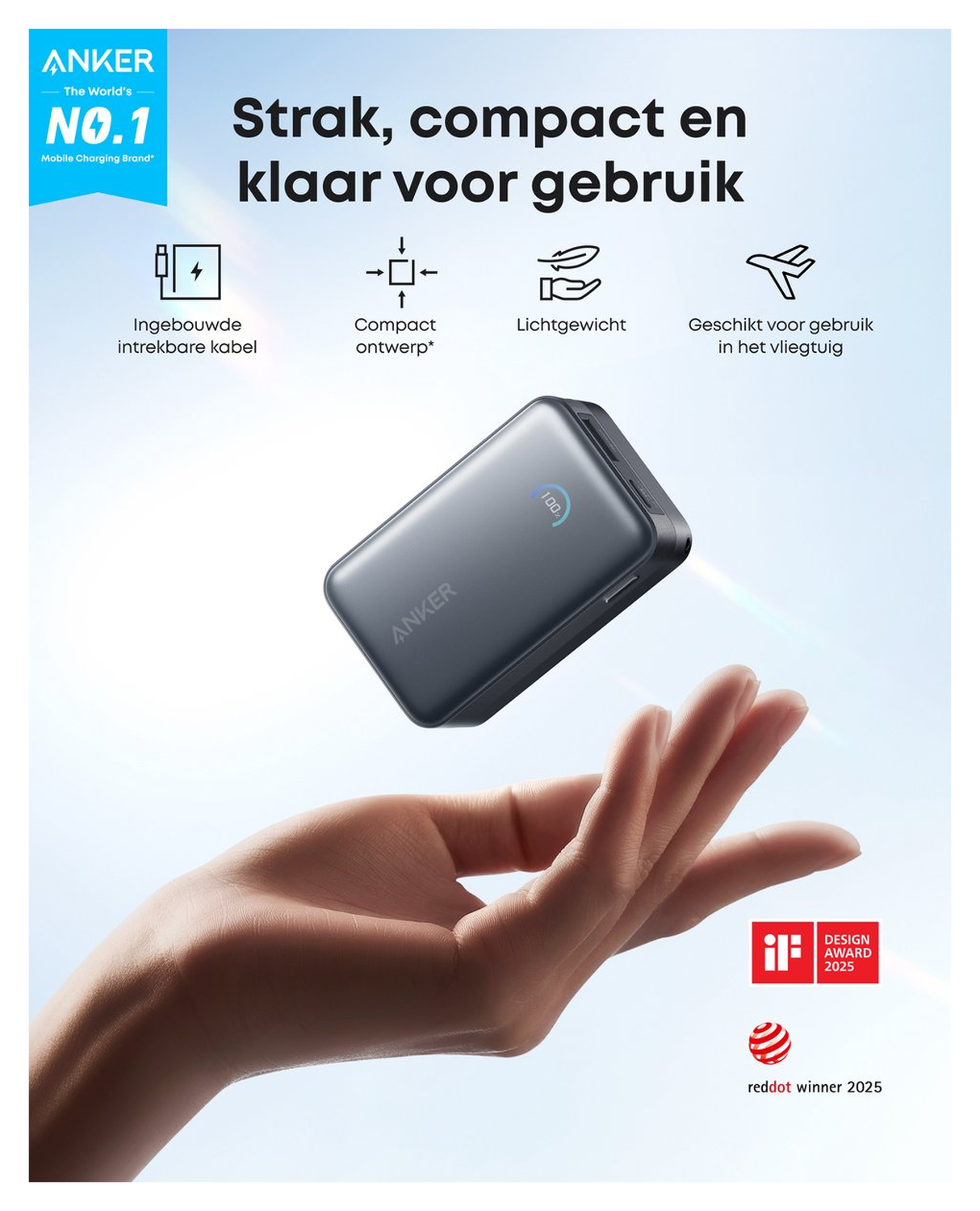 Anker Nano (45W) Powerbank Vaste USB-C Kabel 10.000 mAh Zwart afbeelding 3
