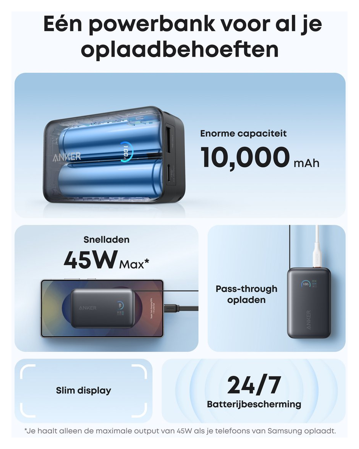 Anker Nano (45W) Powerbank Vaste USB-C Kabel 10.000 mAh Zwart afbeelding 4