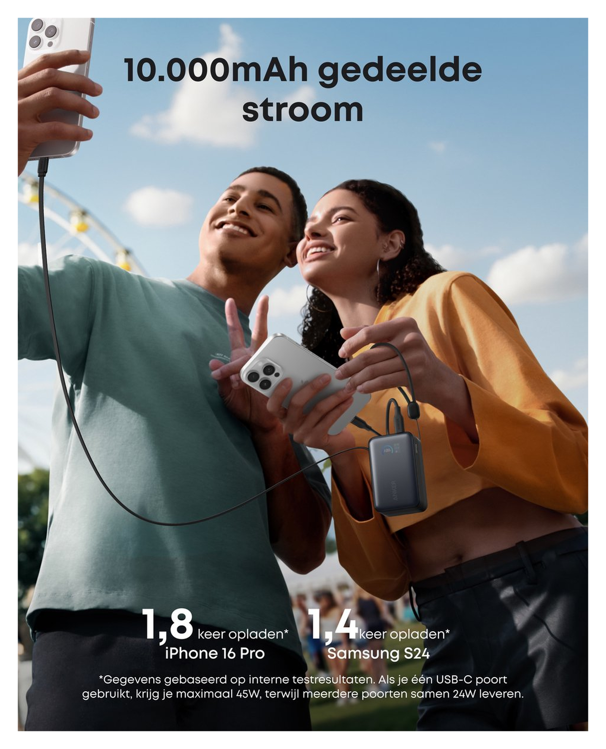Anker Nano (45W) Powerbank Vaste USB-C Kabel 10.000 mAh Zwart afbeelding 5