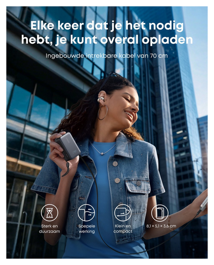 Anker Nano (45W) Powerbank Vaste USB-C Kabel 10.000 mAh Zwart afbeelding 6