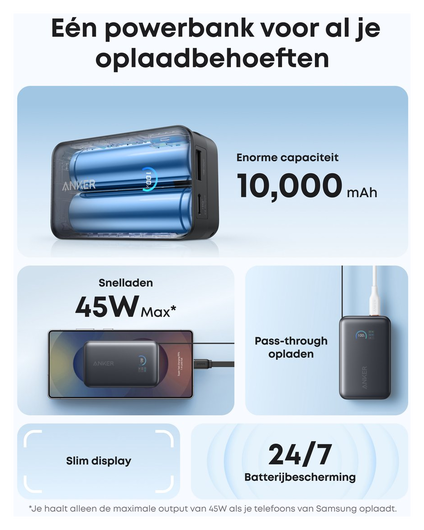Anker Nano (45W) Powerbank Vaste USB-C Kabel 10.000 mAh Zwart afbeelding 4