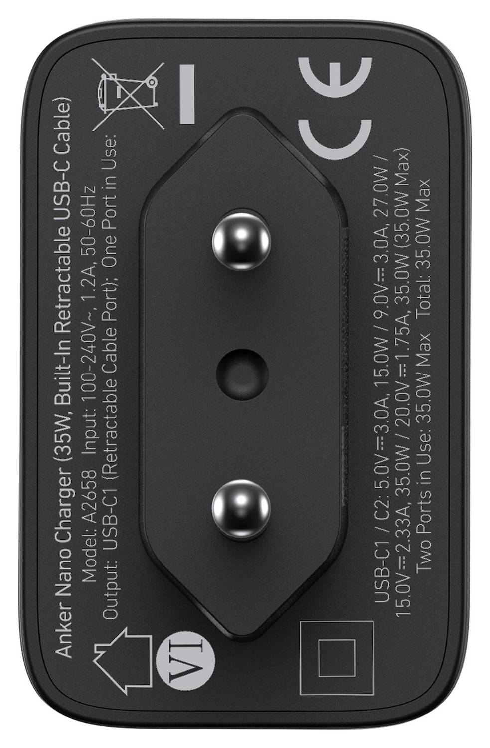 Anker (35W) Nano Oplader met USB-C Poort en Ingebouwde Kabel Zwart afbeelding 9