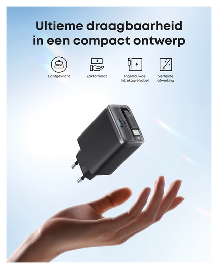 Anker (35W) Nano Oplader met USB-C Poort en Ingebouwde Kabel Zwart afbeelding 6