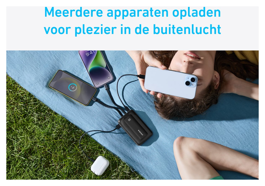 Anker Zolo (30W) 20.000 mAh Powerbank met 2 Ingebouwde MFi USB-C Kabels Zwart afbeelding 4