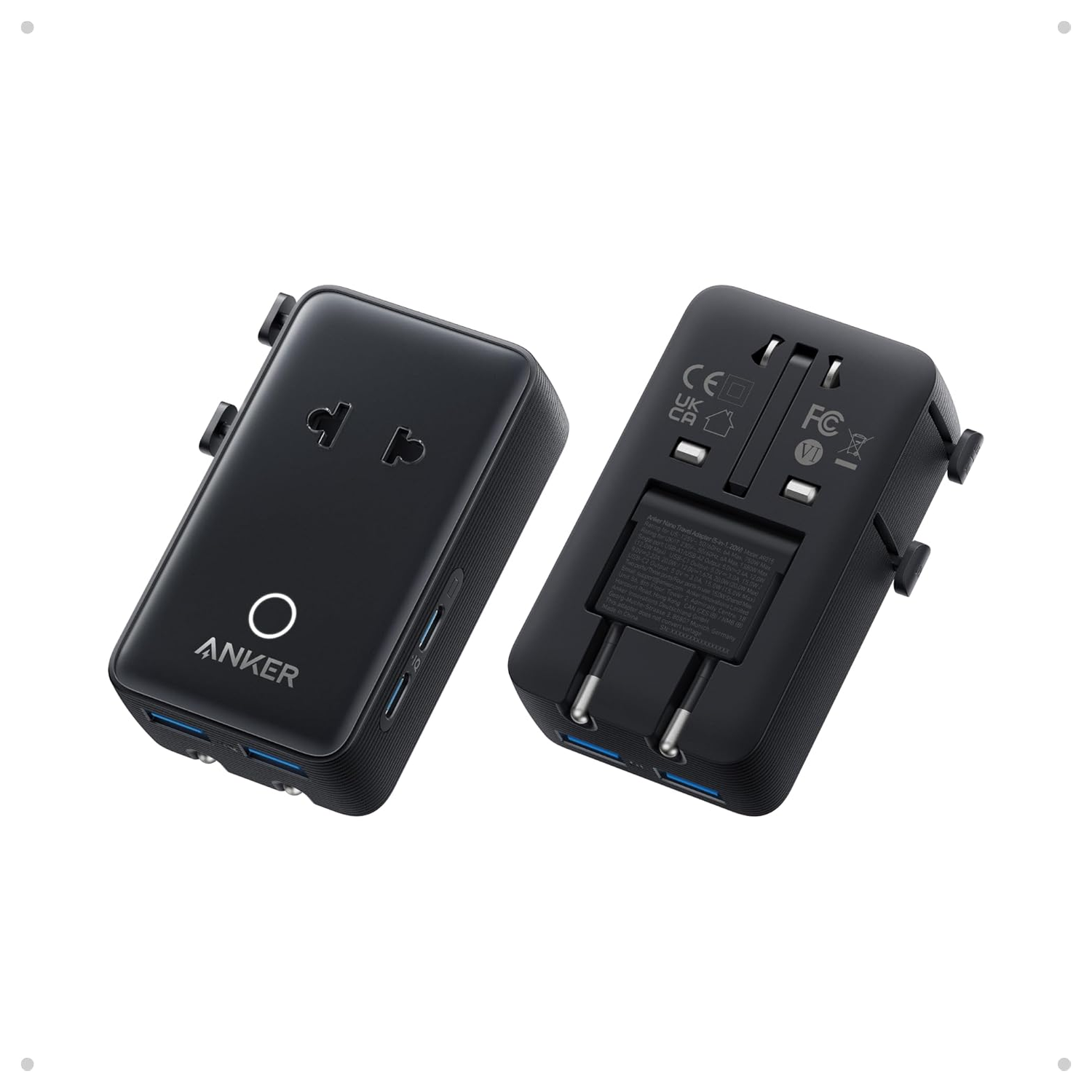 Anker Nano Travel Adapter (20W) Reislader Wereldstekker EU/US/UK/AU Zwart afbeelding 8