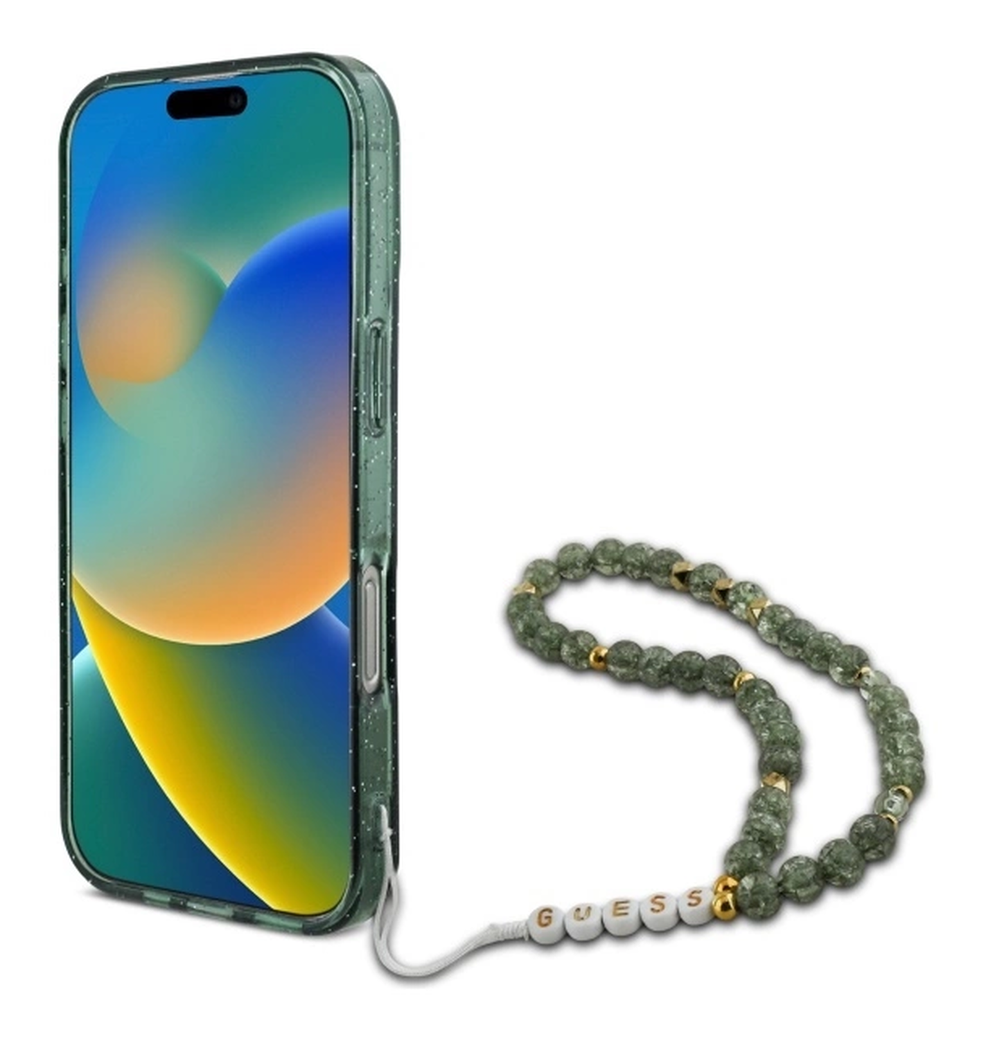 Guess Apple iPhone 16 Pro Max Hoesje MagSafe met Kralen Koord Glitter Groen afbeelding 4