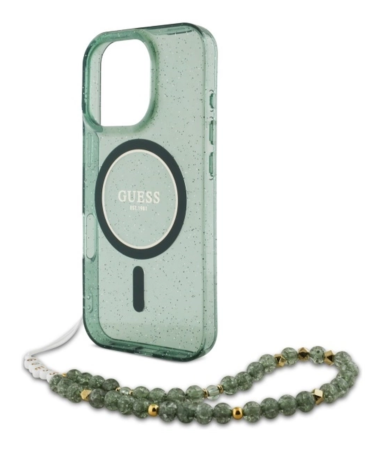 Guess Apple iPhone 16 Pro Max Hoesje MagSafe met Kralen Koord Glitter Groen afbeelding 5