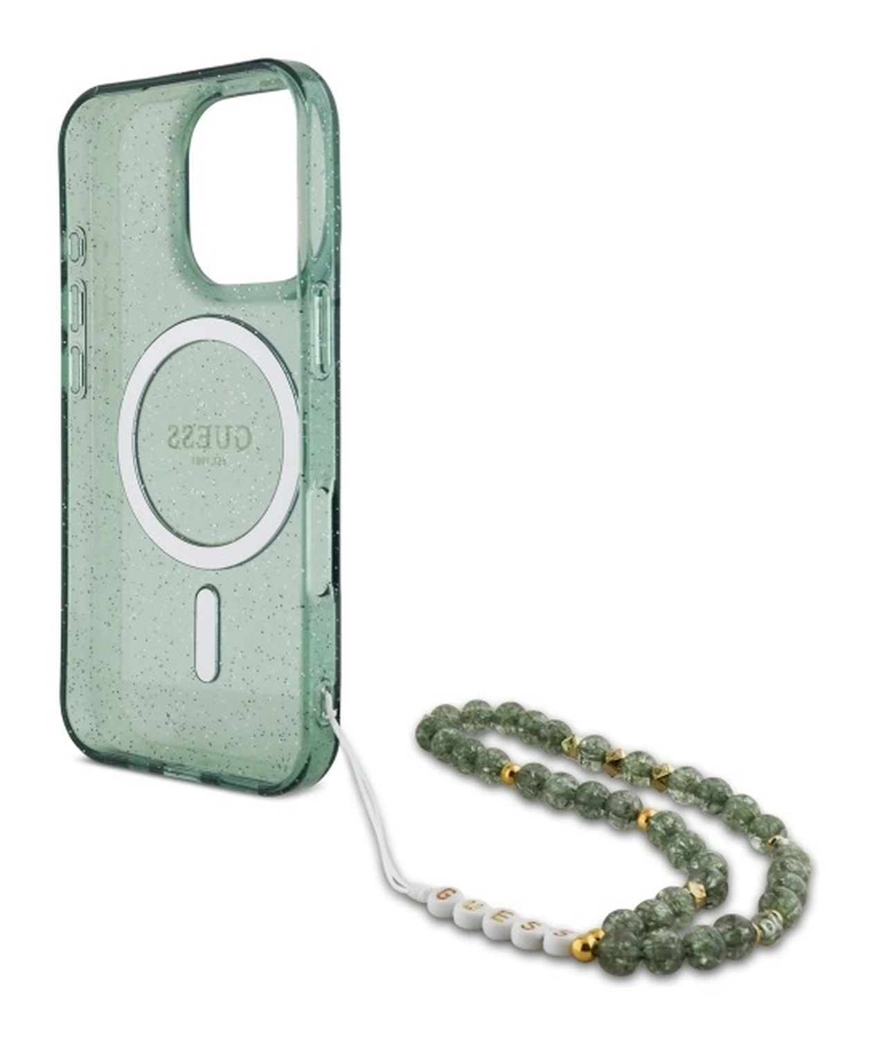 Guess Apple iPhone 16 Pro Max Hoesje MagSafe met Kralen Koord Glitter Groen afbeelding 6