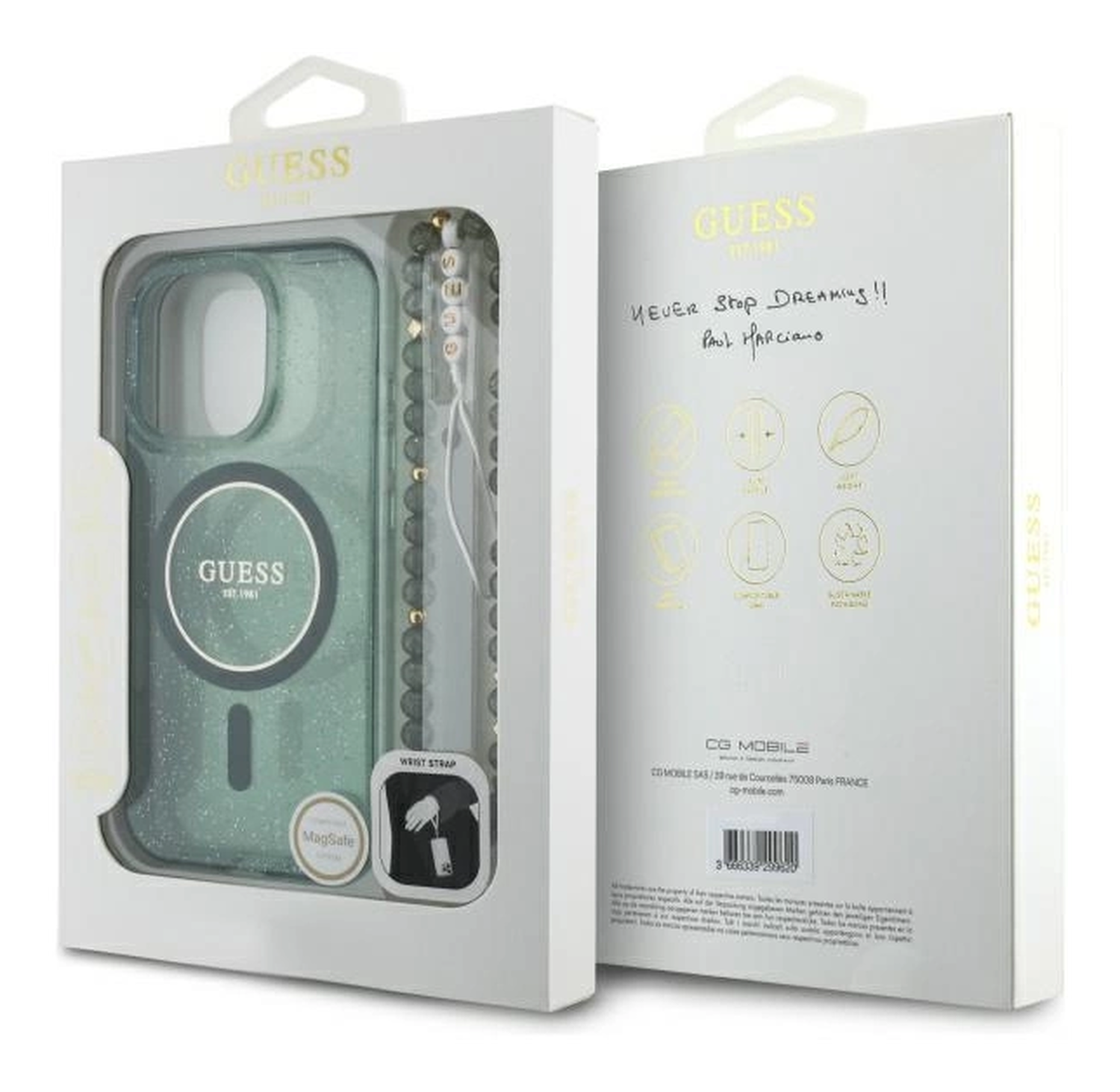 Guess Apple iPhone 16 Pro Max Hoesje MagSafe met Kralen Koord Glitter Groen afbeelding 7