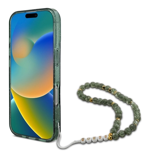 Guess Apple iPhone 16 Pro Max Hoesje MagSafe met Kralen Koord Glitter Groen afbeelding 4