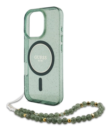 Guess Apple iPhone 16 Pro Max Hoesje MagSafe met Kralen Koord Glitter Groen afbeelding 5