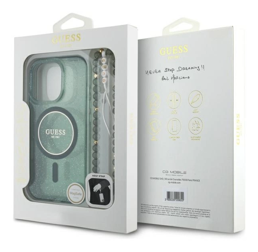 Guess Apple iPhone 16 Pro Max Hoesje MagSafe met Kralen Koord Glitter Groen afbeelding 7