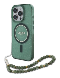 Guess Apple iPhone 16 Pro Max Hoesje MagSafe met Kralen Koord Glitter Groen