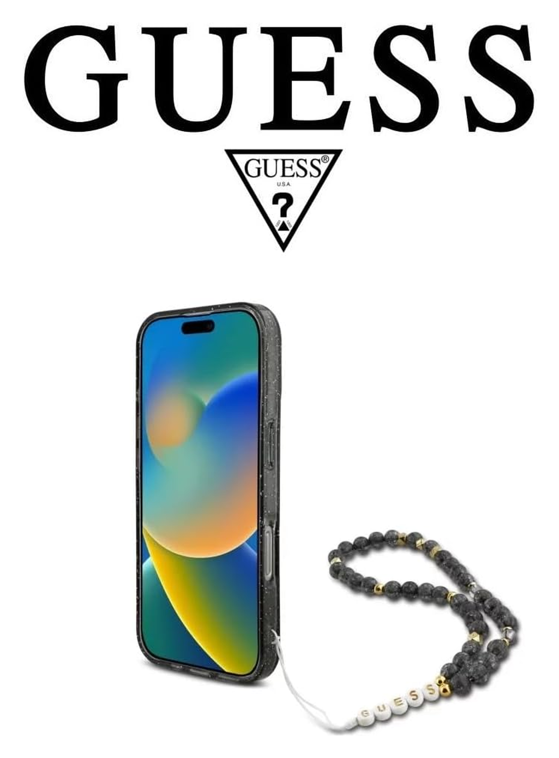 Guess Apple iPhone 16 Pro Max Hoesje MagSafe met Kralen Koord Glitter Zwart afbeelding 4