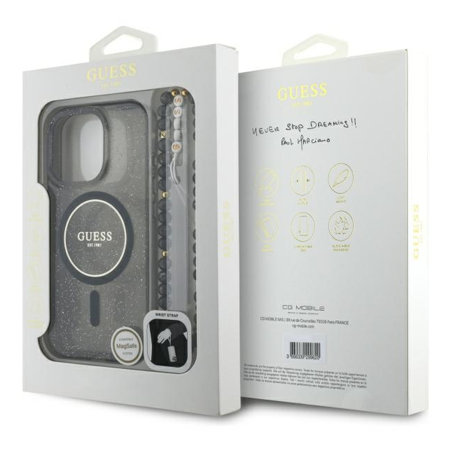 Guess Apple iPhone 16 Pro Max Hoesje MagSafe met Kralen Koord Glitter Zwart afbeelding 7