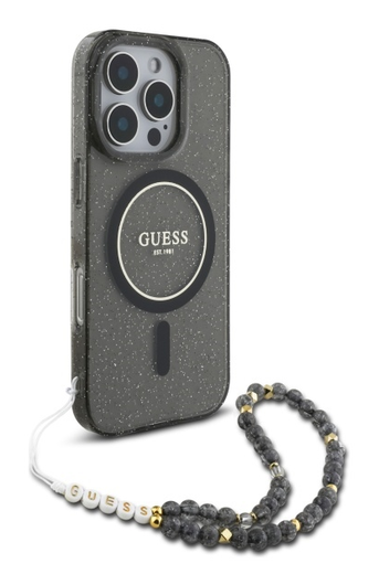 Guess Apple iPhone 16 Pro Max Hoesje MagSafe met Kralen Koord Glitter Zwart afbeelding 3