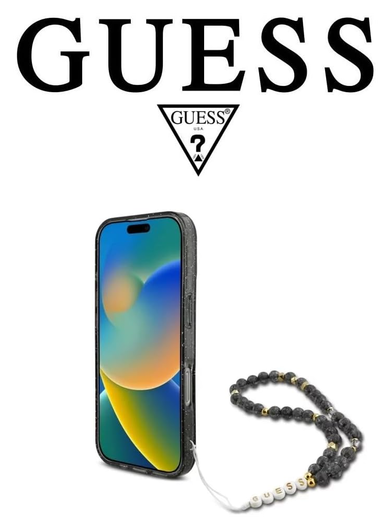 Guess Apple iPhone 16 Pro Max Hoesje MagSafe met Kralen Koord Glitter Zwart afbeelding 4