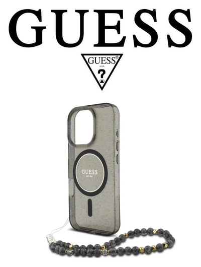 Guess Apple iPhone 16 Pro Max Hoesje MagSafe met Kralen Koord Glitter Zwart afbeelding 5