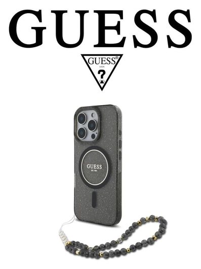 Guess Apple iPhone 16 Pro Max Hoesje MagSafe met Kralen Koord Glitter Zwart afbeelding 6
