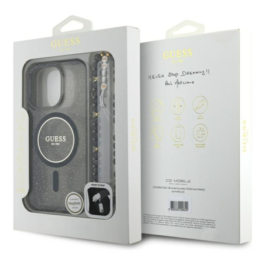Guess Apple iPhone 16 Pro Max Hoesje MagSafe met Kralen Koord Glitter Zwart afbeelding 7