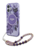 Guess Apple iPhone 16 Hoesje MagSafe Back Cover met Kralen Koord Bloemen Paars afbeelding 1