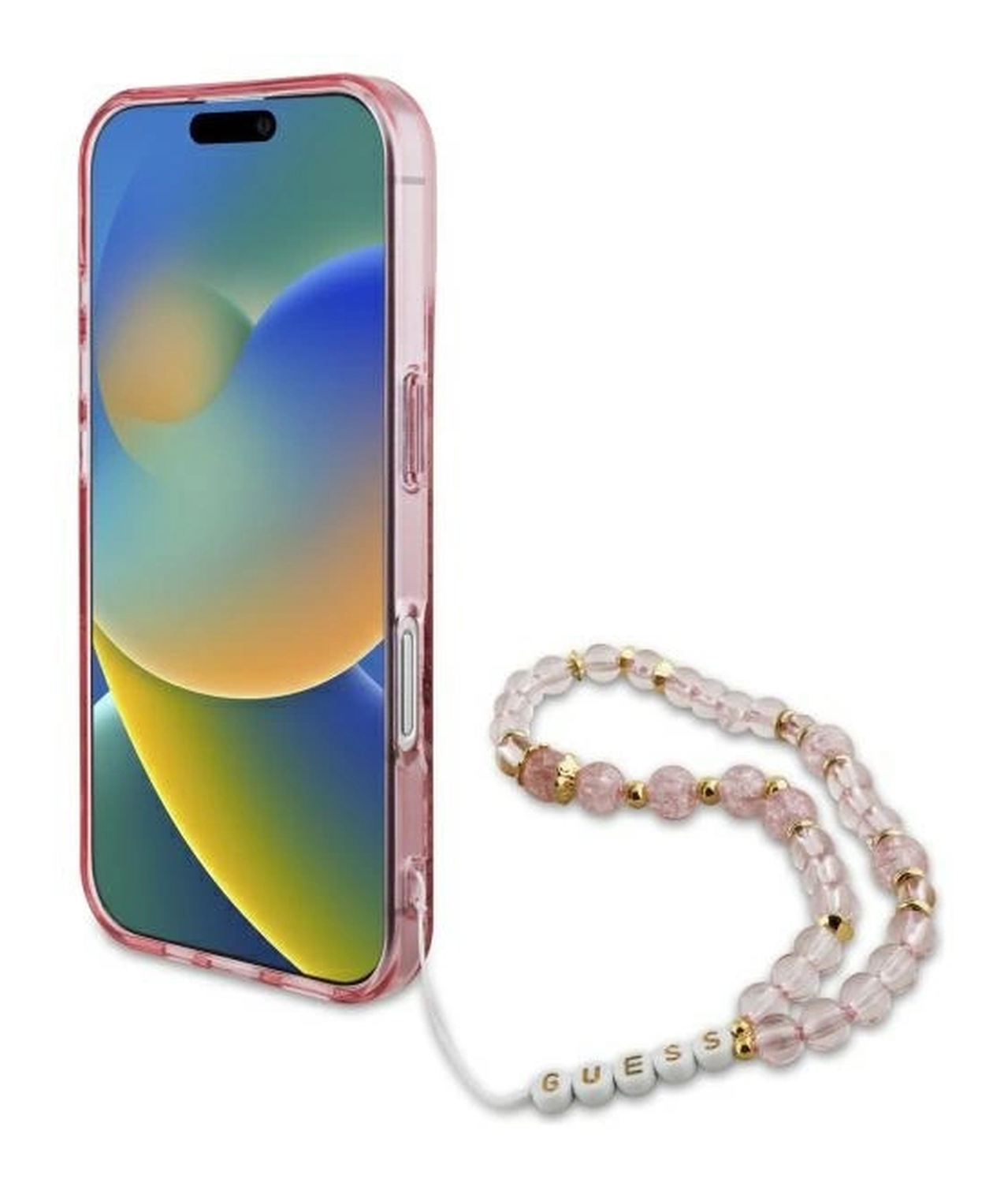 Guess Apple iPhone 16 Hoesje MagSafe met Kralen Koord Bloemen Roze afbeelding 4