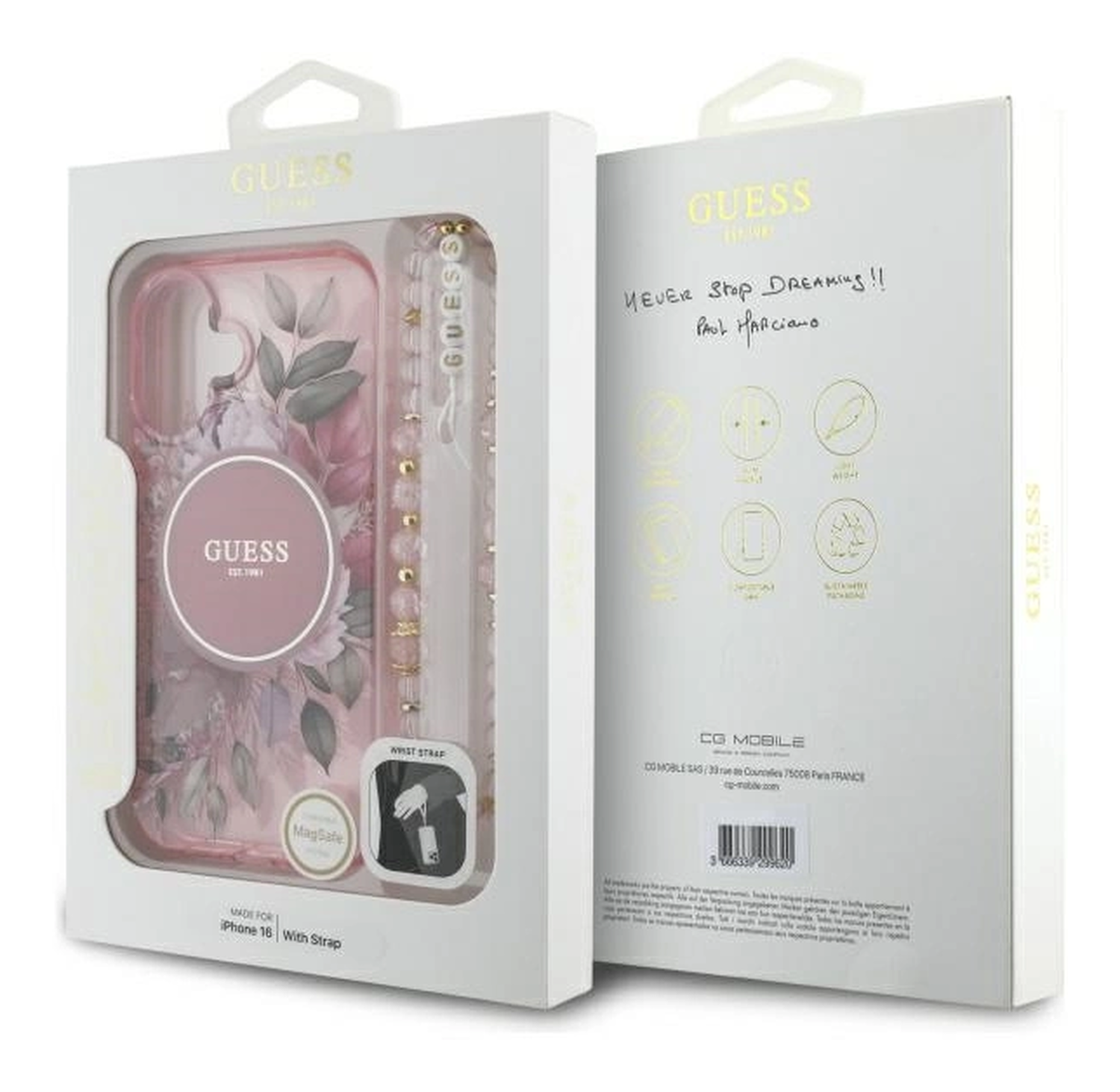 Guess Apple iPhone 16 Hoesje MagSafe met Kralen Koord Bloemen Roze afbeelding 7