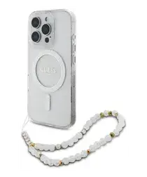 Guess Apple iPhone 16 Pro Hoesje MagSafe met Kralen Koord Glitter Transparant afbeelding