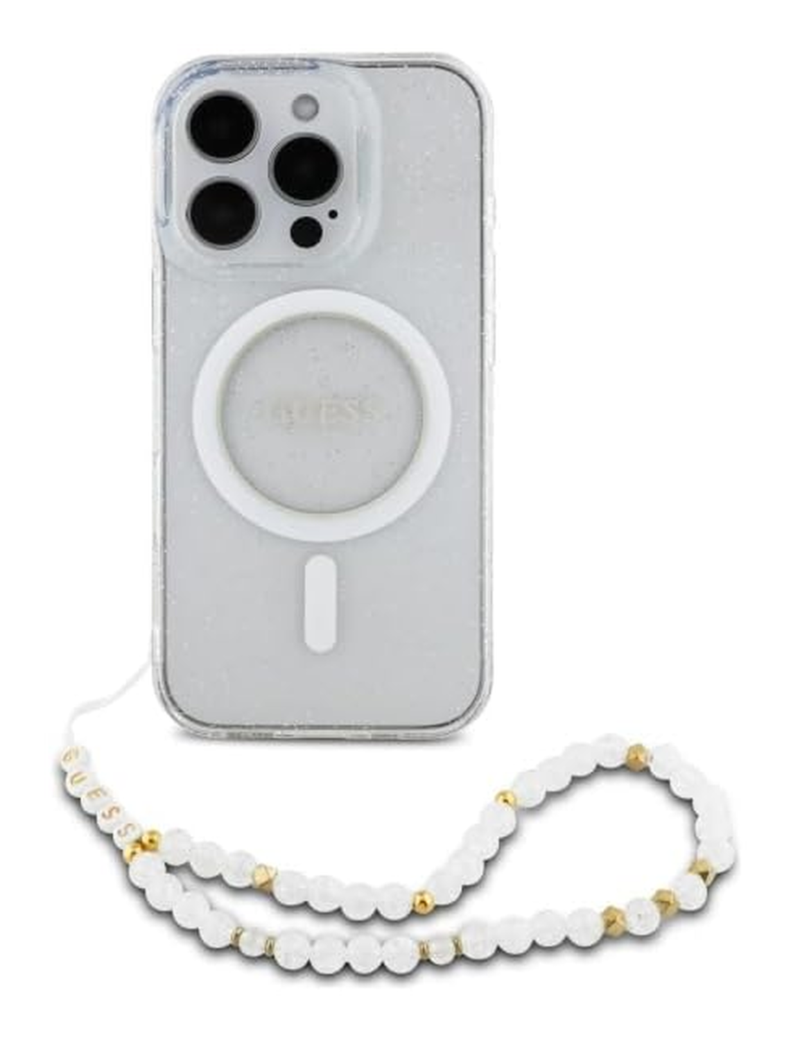 Guess Apple iPhone 16 Pro Hoesje MagSafe met Kralen Koord Glitter Transparant afbeelding 2