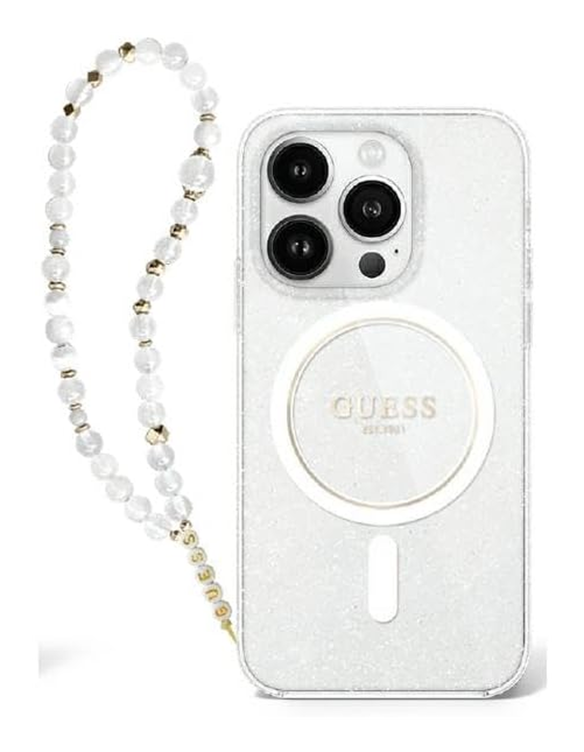 Guess Apple iPhone 16 Pro Hoesje MagSafe met Kralen Koord Glitter Transparant afbeelding 8