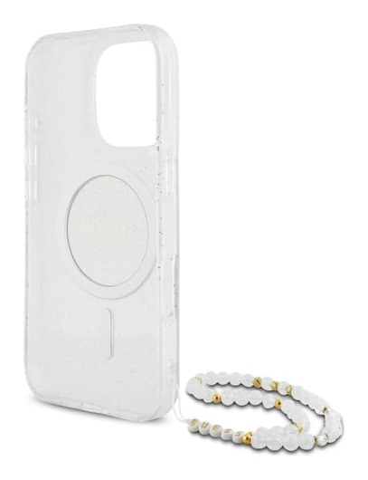 Guess Apple iPhone 16 Pro Hoesje MagSafe met Kralen Koord Glitter Transparant afbeelding 6