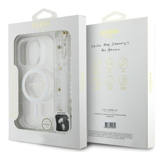 Guess Apple iPhone 16 Pro Hoesje MagSafe met Kralen Koord Glitter Transparant afbeelding 7