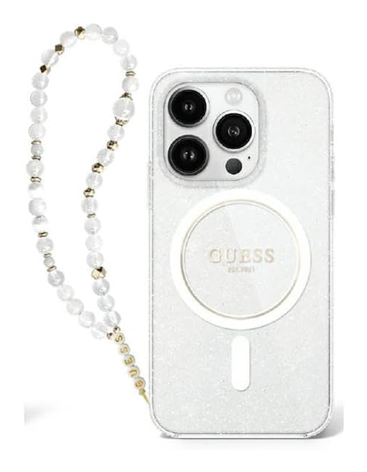 Guess Apple iPhone 16 Pro Hoesje MagSafe met Kralen Koord Glitter Transparant afbeelding 8