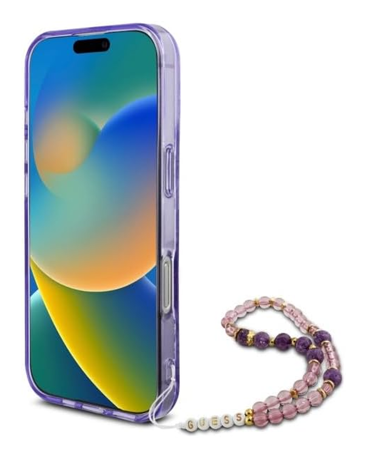 Guess Apple iPhone 16 Pro Hoesje MagSafe met Kralen Koord Bloemen Paars afbeelding 4