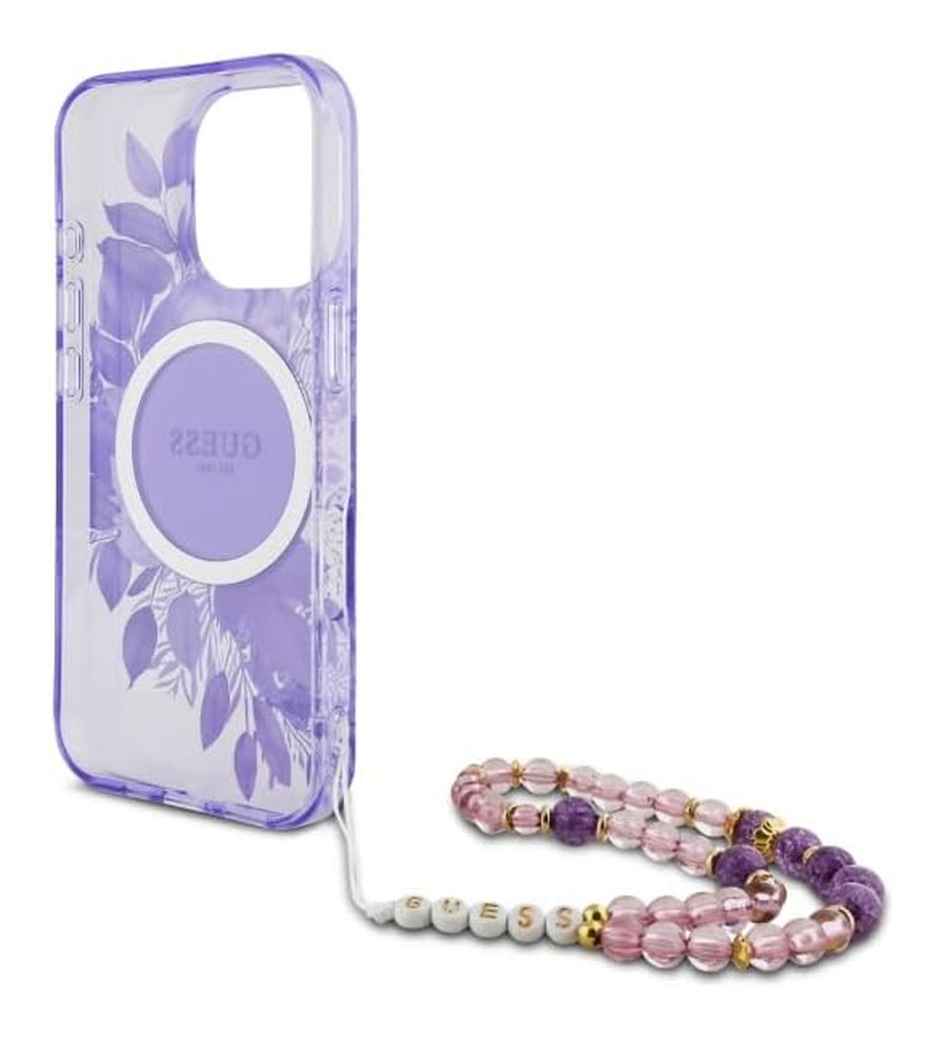 Guess Apple iPhone 16 Pro Hoesje MagSafe met Kralen Koord Bloemen Paars afbeelding 6