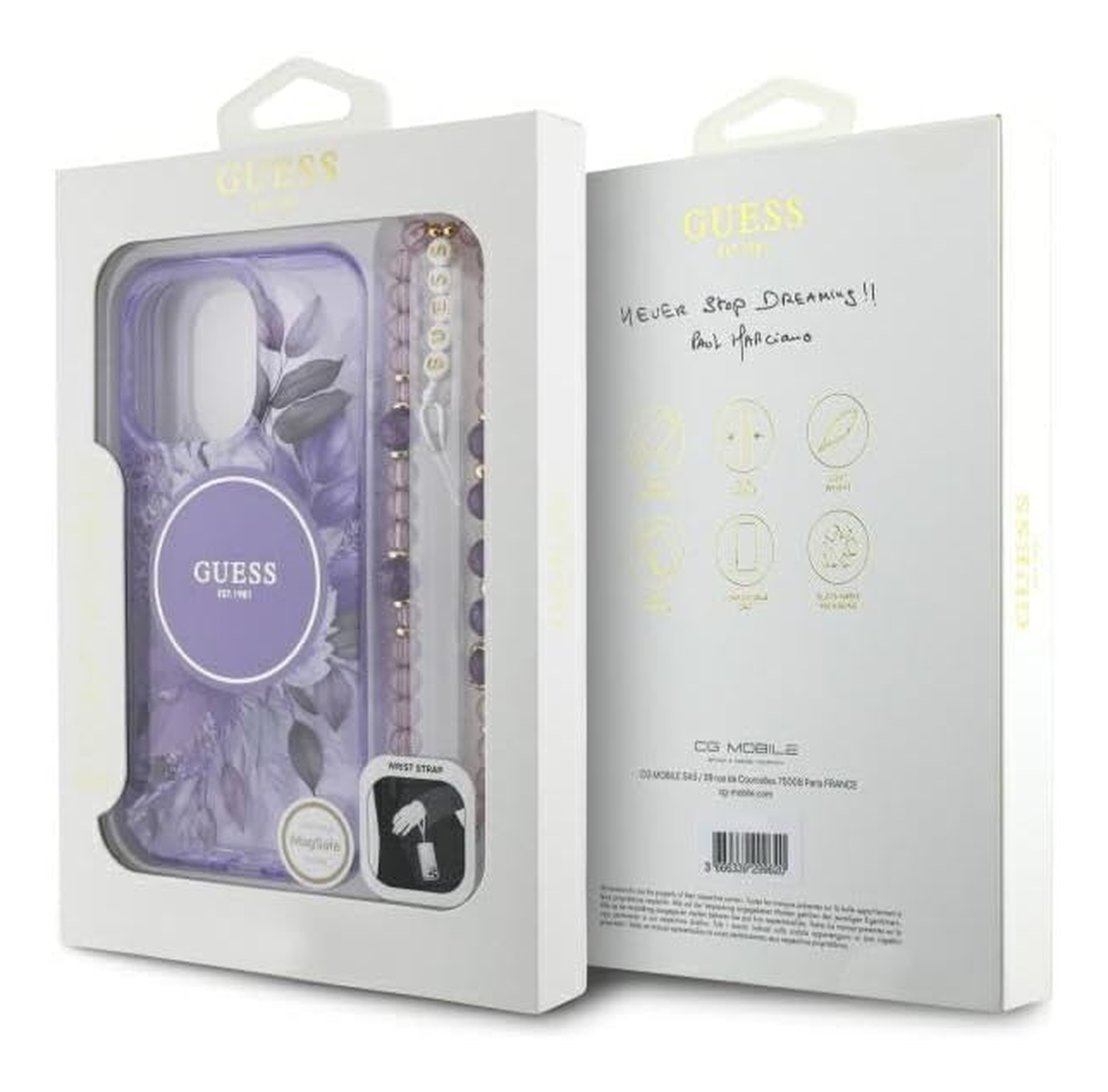 Guess Apple iPhone 16 Pro Hoesje MagSafe met Kralen Koord Bloemen Paars afbeelding 7