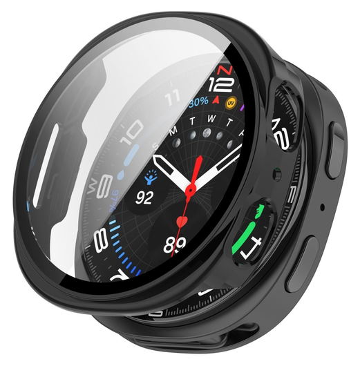 Samsung Galaxy Watch 8 44MM Hoesje - Bumper met Tempered Glass - Zwart afbeelding 1
