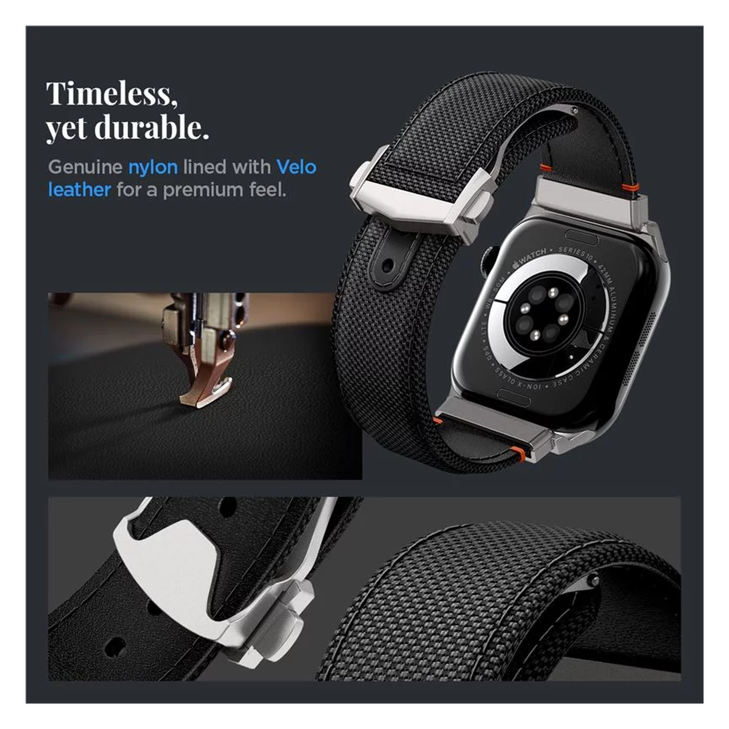 Spigen Classic Fit - Apple Watch 1-10/SE/Ultra Bandje - 49/46/45/44/42MM - Zwart afbeelding 6