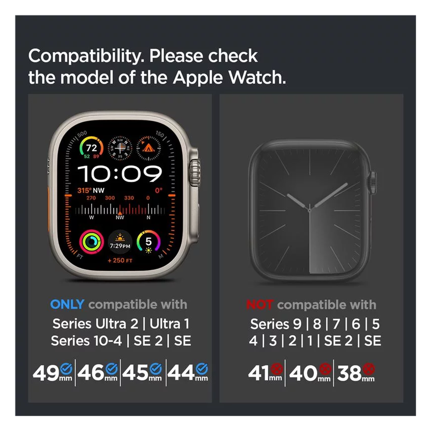 Spigen Classic Fit - Apple Watch 1-10/SE/Ultra Bandje - 49/46/45/44/42MM - Zwart afbeelding 8