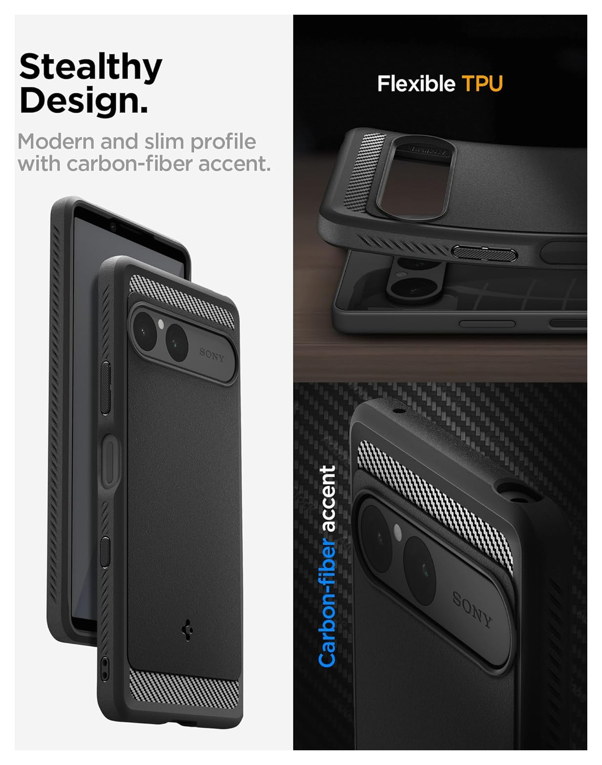 Spigen Rugged Armor Sony Xperia 10 VII Hoesje Back Cover Matte Zwart afbeelding 6