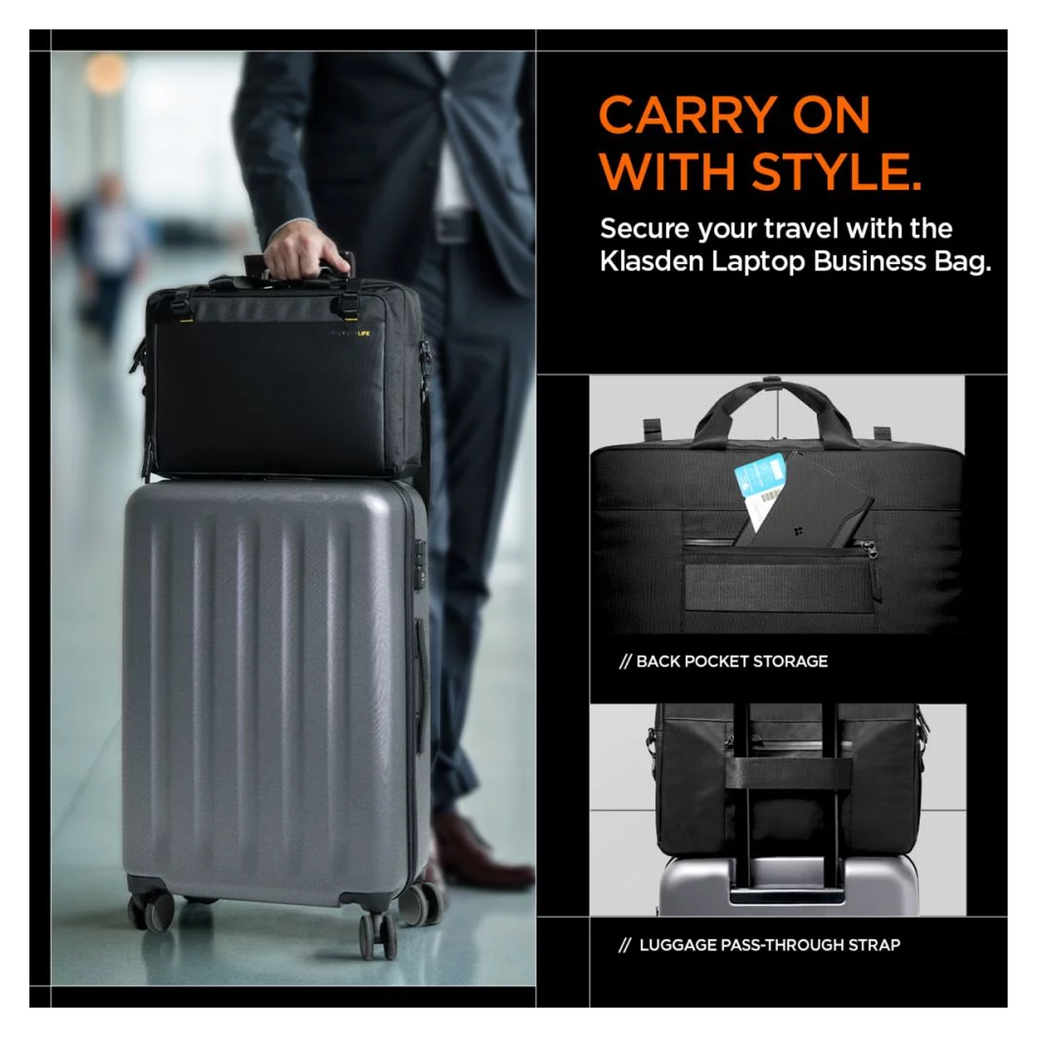Spigen Klasden KD300 Laptop Business Schouder Tas Zwart afbeelding 5