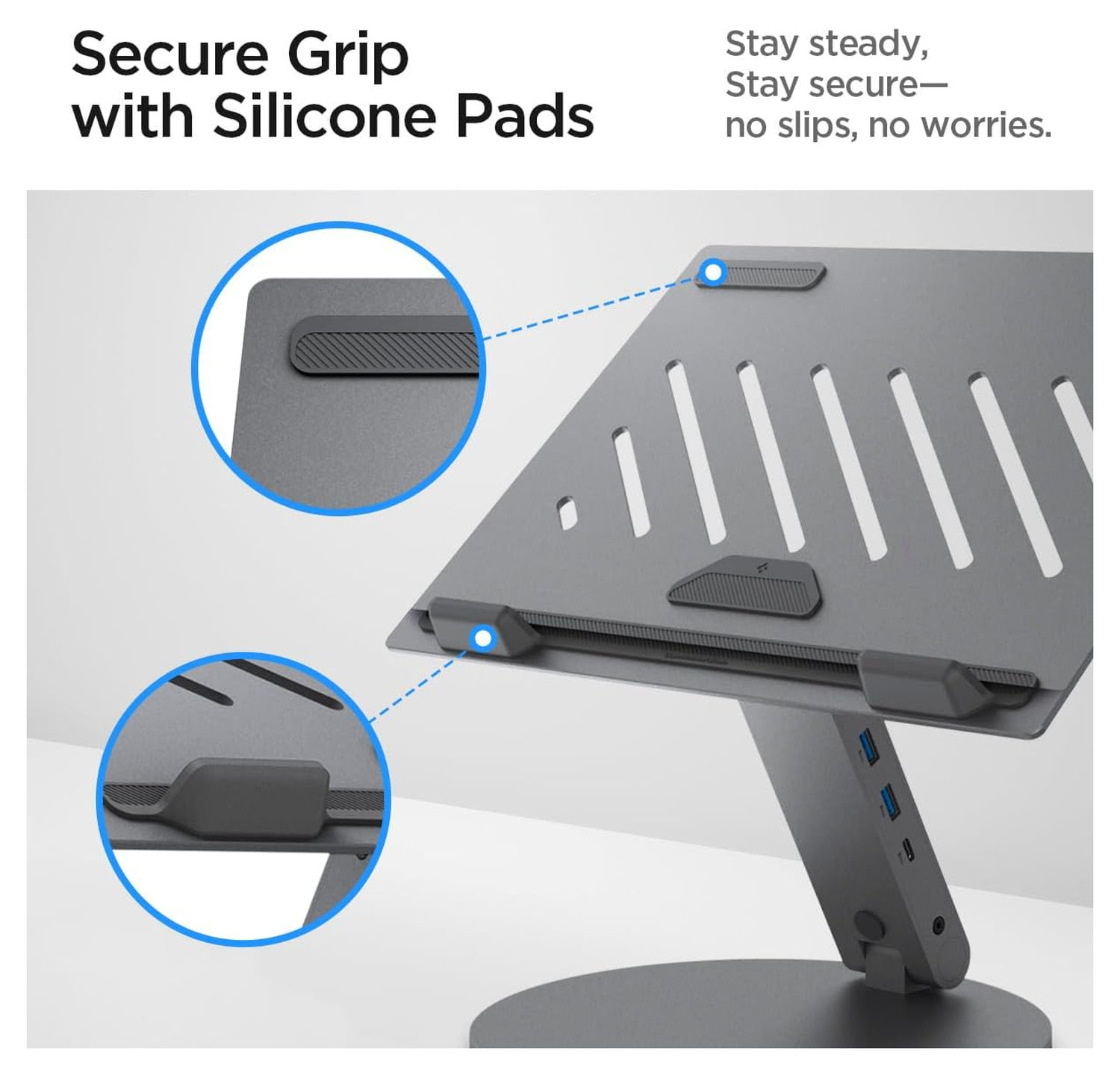 Spigen ArcDock Laptop Standaard met 6-in-1 Hub USB-A/USB-C 100W PD/4K HDMI Grijs afbeelding 6