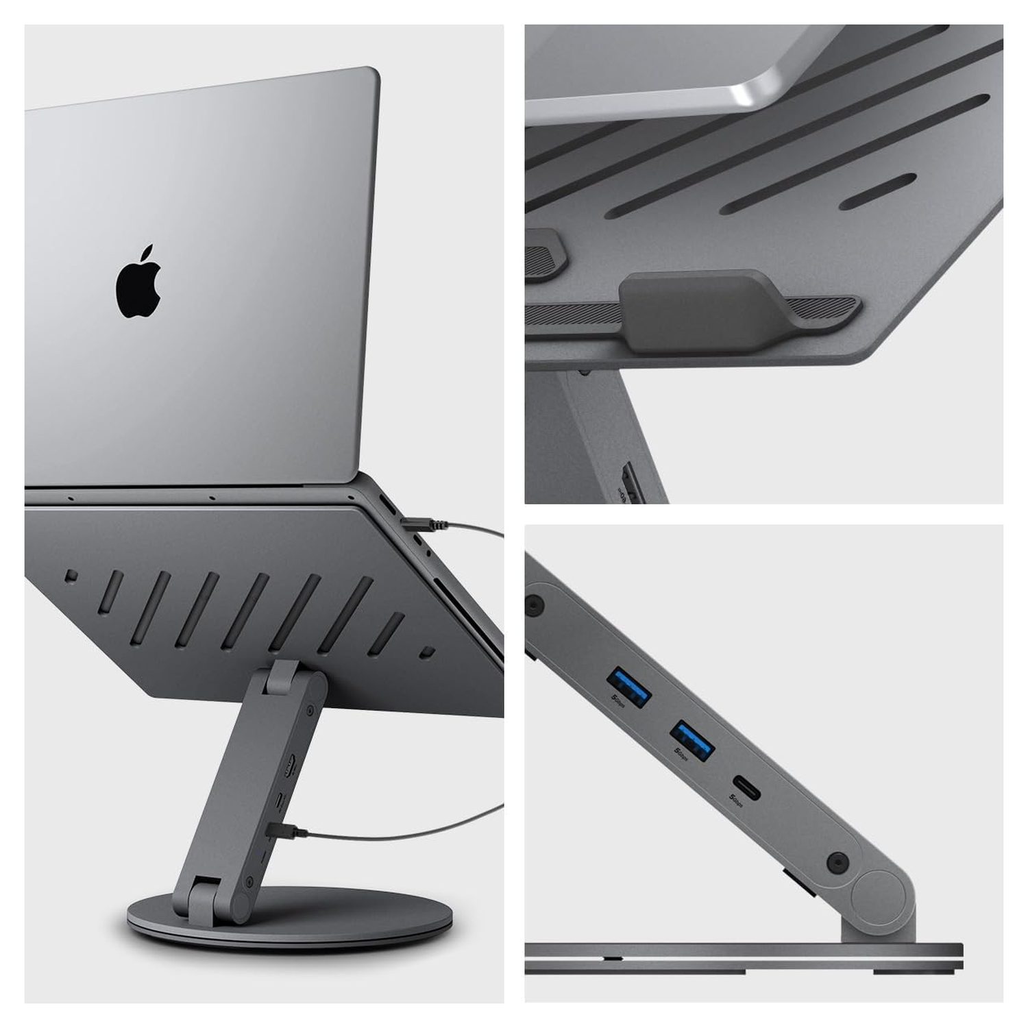 Spigen ArcDock Laptop Standaard met 6-in-1 Hub USB-A/USB-C 100W PD/4K HDMI Grijs afbeelding 7