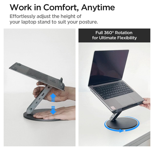 Spigen ArcDock Laptop Standaard met 6-in-1 Hub USB-A/USB-C 100W PD/4K HDMI Grijs afbeelding 4