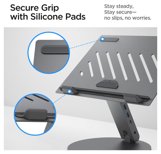 Spigen ArcDock Laptop Standaard met 6-in-1 Hub USB-A/USB-C 100W PD/4K HDMI Grijs afbeelding 6