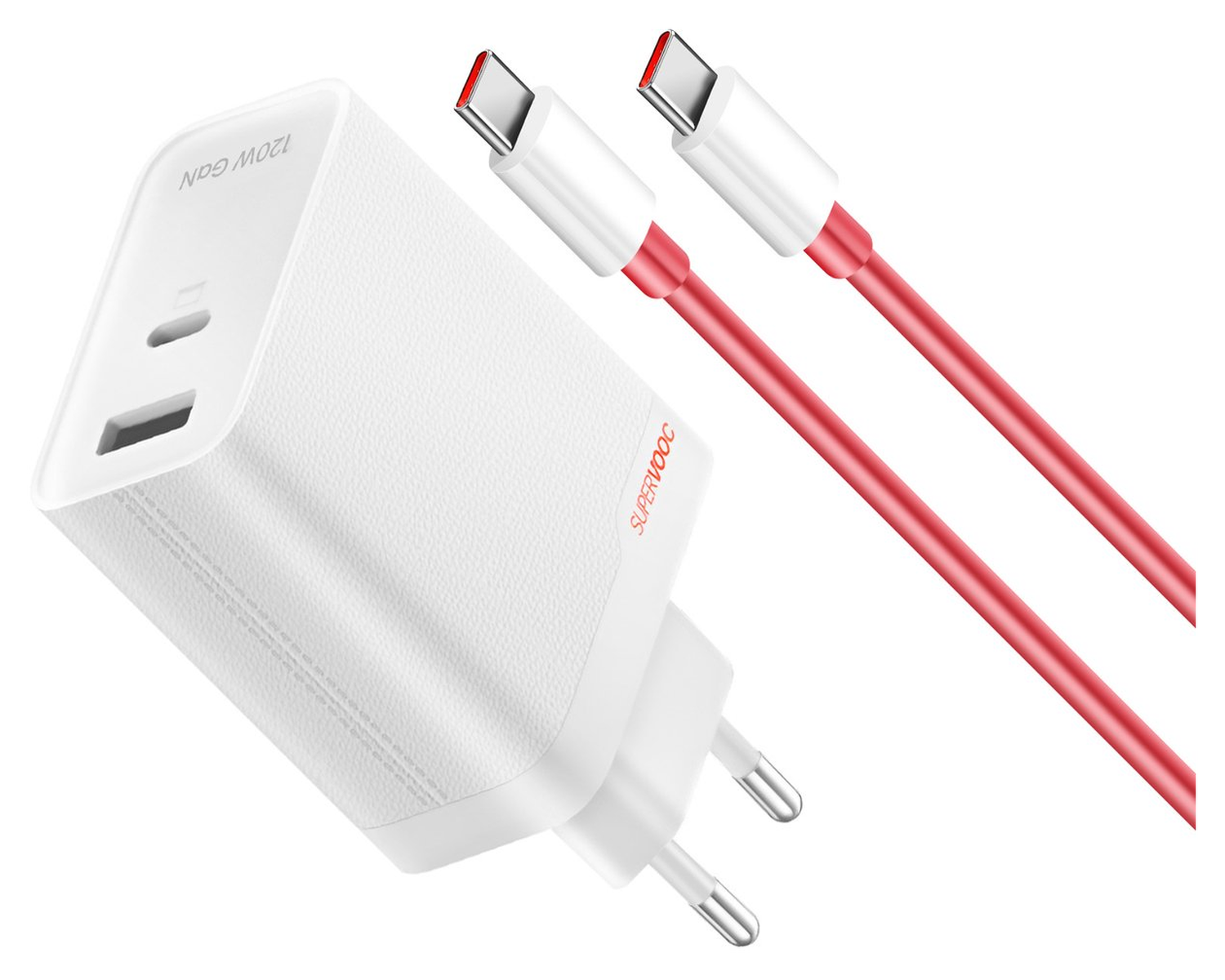 Originele OnePlus SuperVOOC GaN Oplader 120W + USB-C Kabel 1M Wit/Rood afbeelding 2