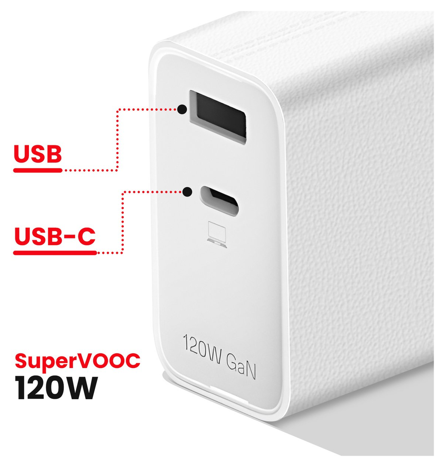 Originele OnePlus SuperVOOC GaN Oplader 120W + USB-C Kabel 1M Wit/Rood afbeelding 3
