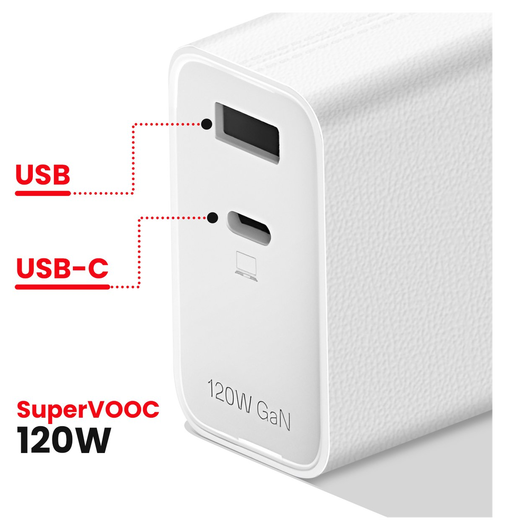 Originele OnePlus SuperVOOC GaN Oplader 120W + USB-C Kabel 1M Wit/Rood afbeelding 3